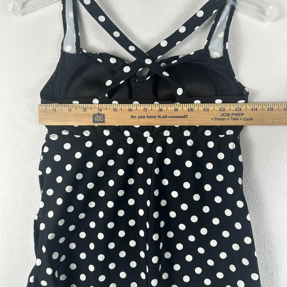 Motherhood Maternity Tankini Top Womens Small Black Polka Dot Swim Crossback